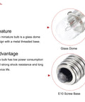 Top Shelf E10 Screw Base Miniature Bulbs Delivering A Crisp Warm Yellow Glow Dc 24V 0.15A Power Rating Built Tough For Daily Diy Hacks And Model Assembly Reliable Plug And Play Mini Lamps Pack Of 25 showing glass dome and metal base.