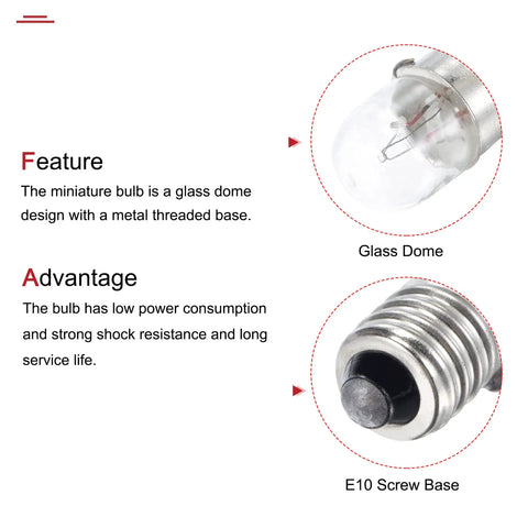 Top Shelf E10 Screw Base Miniature Bulbs Delivering A Crisp Warm Yellow Glow Dc 24V 0.15A Power Rating Built Tough For Daily Diy Hacks And Model Assembly Reliable Plug And Play Mini Lamps Pack Of 25 showing glass dome and metal base.