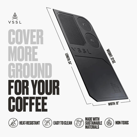Rock Solid Silicone Tailgate Mat For Outdoor Coffee Brewing And Camper Kitchen Setup Non Slip Heat Resistant Food Grade Pour Over Station, 24x12 inch, black silicone mat.