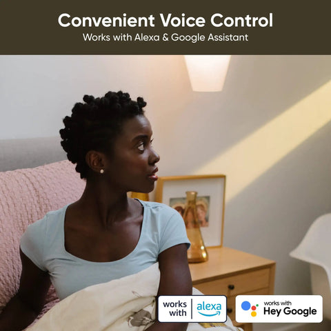 Person in bedroom utilizing Brighten Up With A 1100 Lumen WiFi RGB And Tunable White A19 Smart Bulb, Alexa and Google compatible
