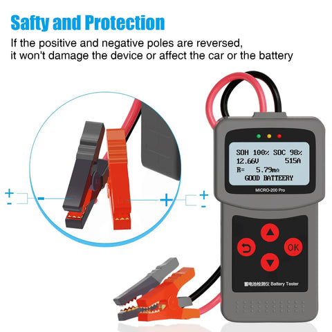 12V 24V Battery Tester For Cars And Light Trucks Cranking And Charging Checker 40 2000 CCA Range Tests Flooded AGM Gel Batteries Shows SOH And Alternator Health Auto Battery Analyzer Tool with clamps and display