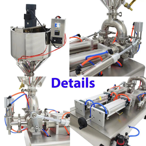 Top Shelf Pneumatic Piston Filler With Dual Stainless Steel Nozzles And Heating Stirring System designed for honey and lotion dispensing.