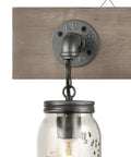 Farmhouse Style 3-Light Mason Jar Wall Sconce With Wood Base And Glass Shades For Indoor Bathroom Vanity Lighting close-up