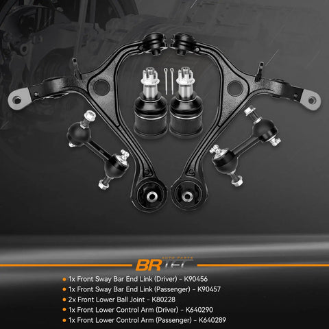 Front Lower Control Arms Kit For Acura TSX 2004-2008 And Honda Accord 2003-2007 With Lower Ball Joints And Front Sway Bar Links Replacement Suspension Set To Tighten Steering Silence Squeaks And Eliminate Clunking, black metal control arms and ball joints