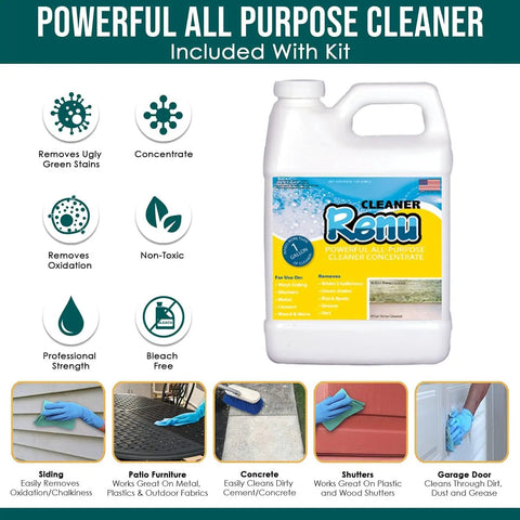 Container of powerful all-purpose cleaner included in Go To Exterior Restorer Kit That Brings Back Original Color And Revives Faded Shutters Patio Furniture Garage Doors And More Eco Friendly Ten Year Finish Includes Powerful Cleaner Quart Kit