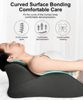 Woman using 27 Degree Ergonomic Memory Foam Prone Pillow For Sleeping With Face Down Design Ideal For Stomach Sleepers Aligns Neck And Spine Reduces Back Tension Provides Cozy Bed Reading And Nap Support on bed.