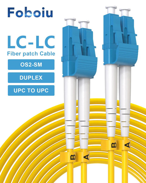 Easy Plug And Play OS2 LC To LC Single Mode Fiber Patch Cable 0.5 Meter Duplex Network Wire 5 Pack With LSZH Jacket And Individually Tested Ports, LC connectors, yellow cables.