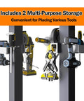 Dead Nuts Floor Mount Vise And Grinder Stand 34 Inches Tall with tool storage for various tools, heavy carbon steel construction.