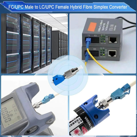 FC To LC Hybrid Fiber Optic Adapter Easy Swap Singlemode 9 125 Micron FC UPC Male To LC UPC Female Simplex Converter in use