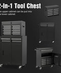 Five Drawer Rolling Tool Cart With Detachable Cabinet Heavy Duty Pro Grade Mobile Tool Chest For Garage Workshop Or Warehouse Removable Bottom Cabinet And On Wheels Storage Organizer In Black, showing multiple configurations