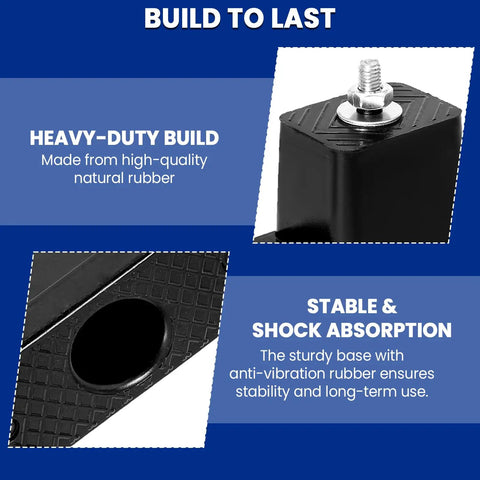 Close-up of heavy-duty rubber mini split pad with anti-vibration feature for AC condensers, showing durability and stability details.