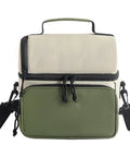 Spill Proof Insulated Cooler Backpack With Hella Tough Oxford Fabric And Multiple Compartments, rice green color, front view.