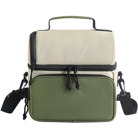 Spill Proof Insulated Cooler Backpack With Hella Tough Oxford Fabric And Multiple Compartments, rice green color, front view.