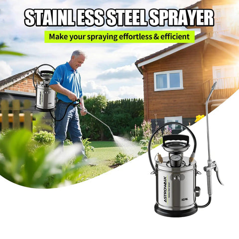 One Gallon Stainless Steel Pump Sprayer With 20 Inch Wand And 4 Foot Hose for Plants, Weed And Pest Control in garden