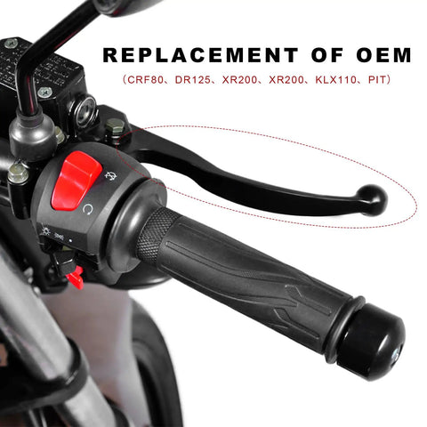 Motorcycle Clutch Lever And Brake Handle Replacement, 7/8 Inch 22mm Fitment For Dirt Pit Bikes close-up of handlebar controls