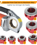 Npt Pipe Threader Machine 2300W With Six Hss Dies For One Half To Two Inch Conduit, showcasing aluminum alloy die heads and motor.