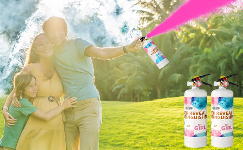 Premium Gender Reveal Fire Extinguisher Spray 2 Pack With Solid 2.3 Pound Pink And Blue Smoke Cannons That Last A Full Twenty Seconds For Your Ultimate Outdoor Party Setup And Non Toxic Celebration Props That Hits Different