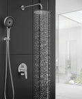 Rainfall Shower System With 10 Inch Handheld, 3 Modes, Pressure Balance Valve in chrome finish, modern bathroom view