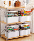 4 Tier Medicine Organizer Storage Box With Lid And Leather Handle on shelf, translucent tiers for pill bottles and supplies