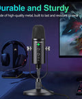 USB Condenser Microphone for PC Mac Phones PS4 PS5 Plug and Play Studio Mic with Mute Button and Noise Reduction on desk