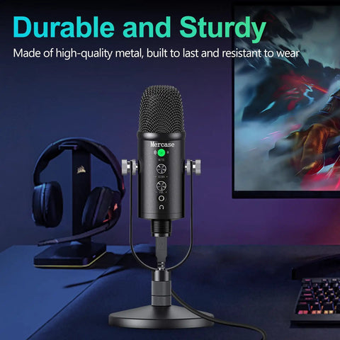 USB Condenser Microphone for PC Mac Phones PS4 PS5 Plug and Play Studio Mic with Mute Button and Noise Reduction on desk