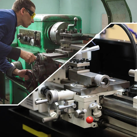Man operating lathe with Aluminum Alloy Handwheel For Milling Machine Lathe 30mm OD 4mm Bore Red Handle With Wrench
