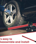 Lightweight 2 Ton Floor Jack Handle Replacement for car hydraulic floor jack with carbon steel build in use near a car tire.