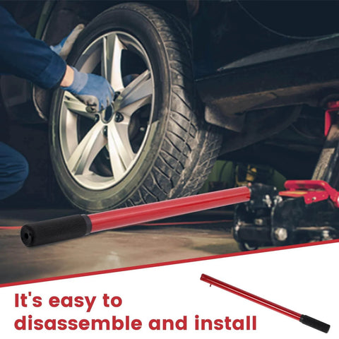 Lightweight 2 Ton Floor Jack Handle Replacement for car hydraulic floor jack with carbon steel build in use near a car tire.