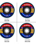WORKPRO zirconia flap discs set, 4-1/2 in diameter, 7/8 in arbor, 20 discs in 40/60/80/120 grit.