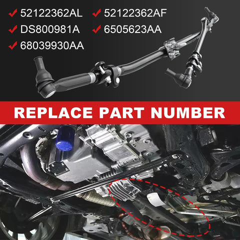 Dodge Ram Front Steering Linkage Drag Link Tie Rod Kit Replacement For 2003 To 2013 4WD Trucks Fits Ram 1500 2500 3500 Replaces 52122362AL 52122362AF DS800981A 6505623AA 68039930AA, front view installed