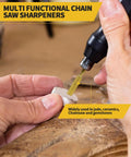Person using Durable Gold Titanium Chainsaw Sharpener Bits Set For Electric Saws on stone surface