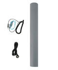 Anti Static ESD Mat Kit with Wrist Strap and Ground Cord for Electronics Workstations Grey 18 Inches by 47 Inches Zero Point Twelve Inch Thick ESD Safe Mat with Ground Lead including grey rolled mat, blue wrist strap, and black ground cord.