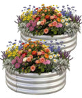 Two By Two By One Foot Galvanized Raised Garden Bed Set For Outdoor Use Durable Metal Planter Beds For Vegetables Fruits Herbs And Flowers Two Pack Included Perfect For Courtyards Yards Gardens And Greenhouses Easy To Assemble Weather Resistant showing colorful flowers