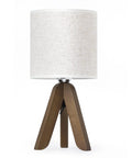 Wooden Tripod Table Lamp With Brown Base And Linen Fabric Shade, Space Saving Nightstand Light For Bedroom Kids Room Nursery Or Dorm