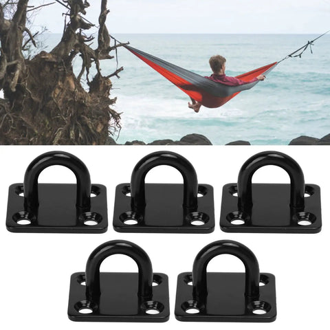 Heavy Duty Stainless Steel Pad Eye Plate Wall Mount Hook Kit with 3mm thick brushed surface, five pieces shown