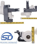 Three views of Washer Drain Pump Replacement For W10876600 W10727777 Model Specific Not Universal with measurement tape