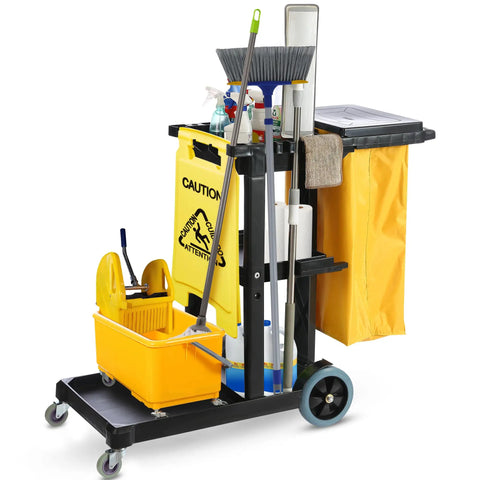 Cleaning Cart On Wheels For Janitorial And Custodial Use Heavy Duty Rolling Supply Organizer for Housekeeping, 3 shelves, 440 LB Capacity
