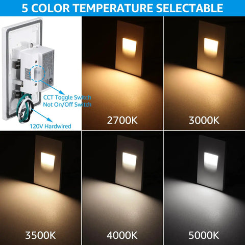 5CCT 120V LED Step Lights, Dimmable 5 Percent To 100 Percent, 3.5W 150LM, various color temperatures from 2700K to 5000K