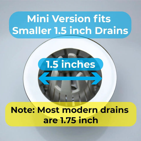 Disposable Hair Catcher Strainer For One Point Five Inch Tub Drains Eco Friendly Bioplastic Sink Catcher shown fitting 1.5 inch drain.