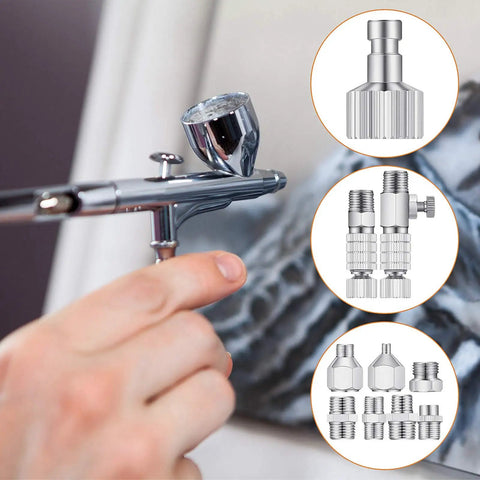 14 Piece Airbrush Adapter Set With Quick Disconnect Fittings And Quick Release Hose Connectors for air compressors in use