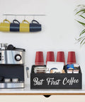 Rustic Coffee Bar Organizer With Storage Bin And K Cup Holder, Double Sided But First Coffee And Coffee Bar Sign, kitchen setup