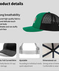 Green Womens Trucker Hat With Veteran Vietnam War Theme, side view showing breathable mesh and adjustable back strap