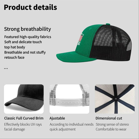 Green Womens Trucker Hat With Veteran Vietnam War Theme, side view showing breathable mesh and adjustable back strap