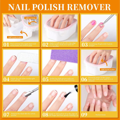 Step-by-step guide for Nail Soaking Bowl Kit For At Home Manicure With Acetone Proof Hand Bowl Gel Polish And Dip Powder Remover Includes Cuticle Oil Pusher Peeler Cuticle Tools Nail Files Buffers And Brush