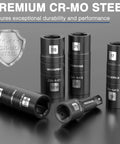 5-Piece 1/2 Inch Drive Impact Socket Set With 3 Inch Extension Bar, Cr-Mo Steel Lug Nut And Wheel Sockets, Includes 4 Flip Sockets Covering 6 Metric And SAE Sizes For Tough Auto Work displayed with premium CR-MO steel badge.