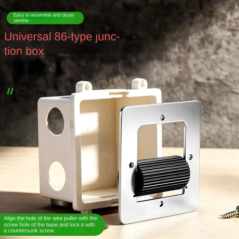 Steel Wire Pulling Roller For Electrical Boxes, Smooth Cable Guide Tool With Low Friction Rollers, 8x8cm Junction Box Wire Threading Aid, Removes Snags, Eases Through Walls, Fast Quiet Durable. 86-type junction box steel roller shown with white frame and black guide