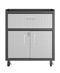 Front view of Fortress Mobile Garage Storage Cabinet On Wheels With Full Extension Drawer And Adjustable Shelves In Durable Stainless Steel