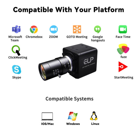 Top Tier Global Shutter Usb Camera With Hella Fast 640 Fps Monochrome Capture And Slick 5 To 50 Millimeter Cs Lens Kit For Linux Mac And Windows Platforms showing compatibility with various platforms.