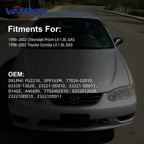 Car displaying fitment information for Electric Fuel Pump Module Assembly For Chevy Prizm And Toyota Corolla 1998 To 2002 1.8L L4 Gas Sedans