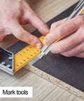 Hands using Heavy Duty Professional Grade Round Soapstone Pencils With Secure Grip Holder And Full Refill Pack for precise marking.